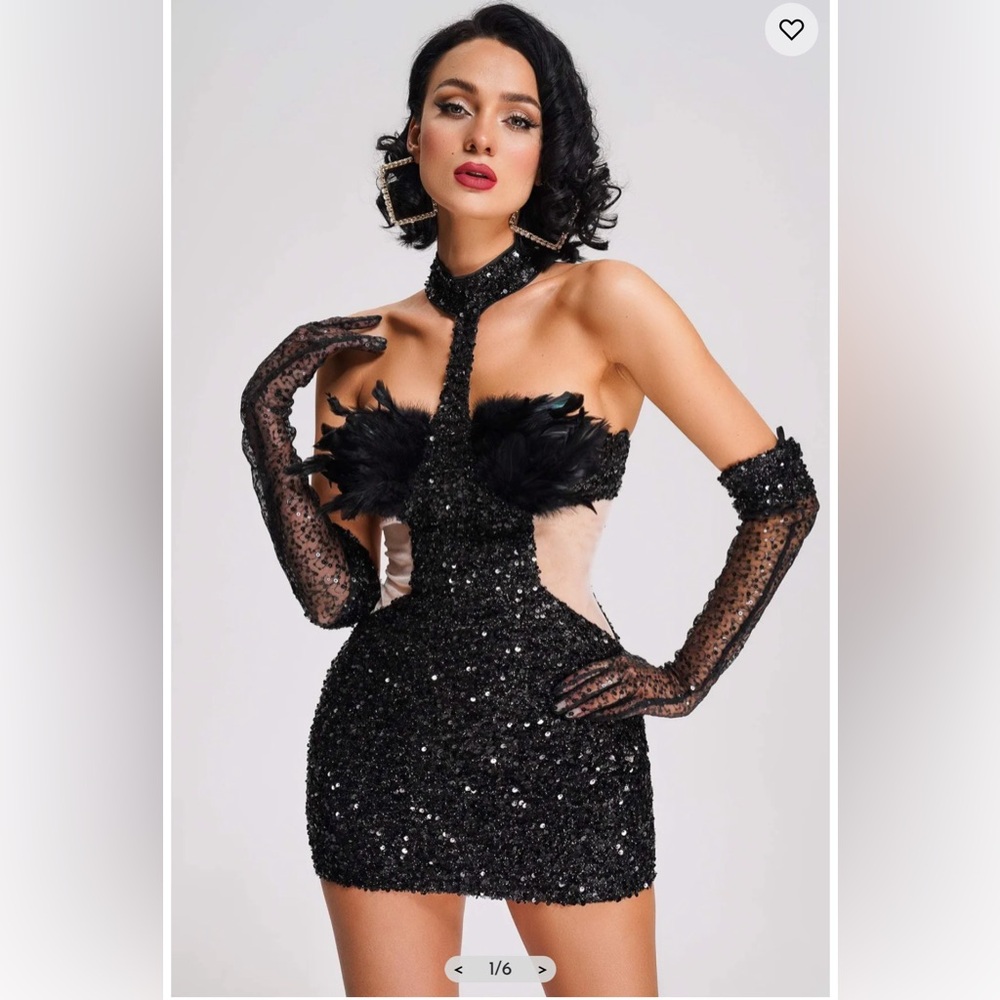 Nayo Sequin Feather Mini Dress